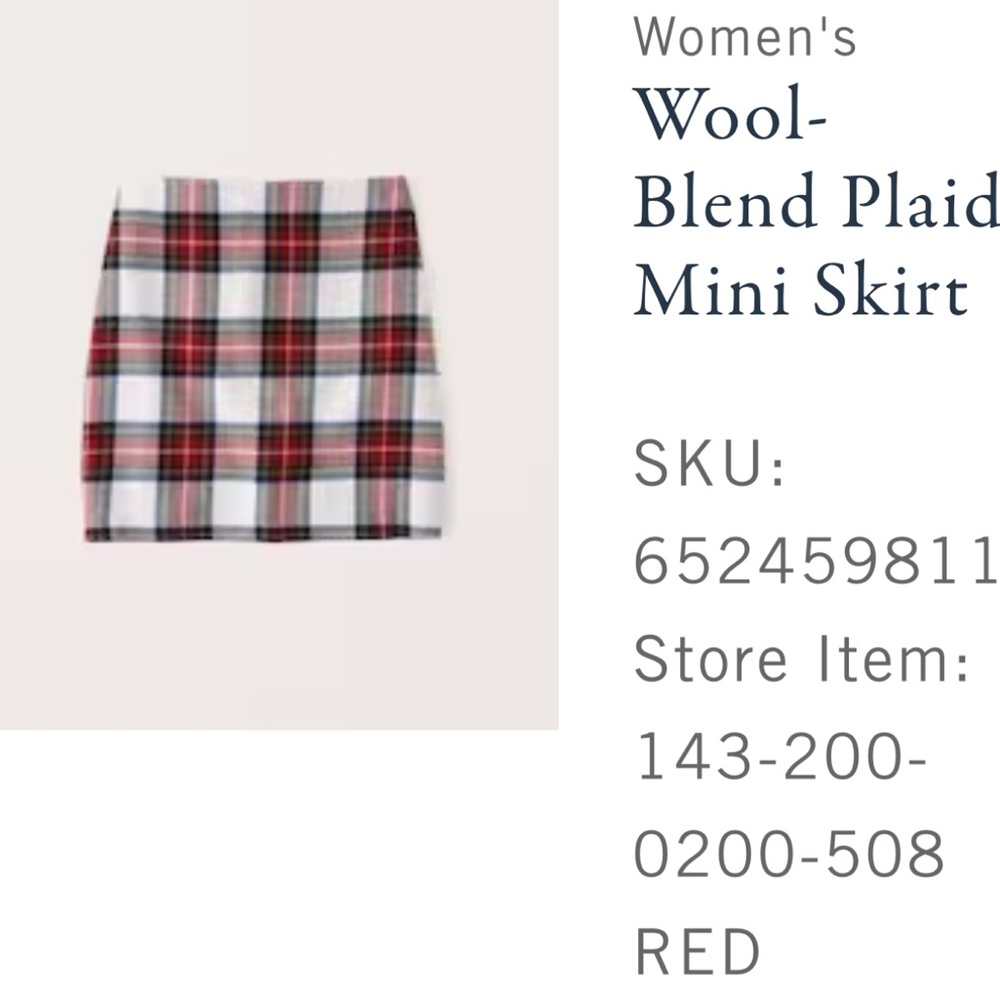 plaid red & white skirt from abercrombie